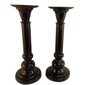 NorthCrest Home Black Wood Candle Holder 12-Inch Decorative Pillar Candle Stand